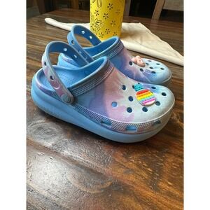 Crocs Kids Classic Platform Tie Dye Clogs Blue Purple J2 Jibbitz Charms Junior 2